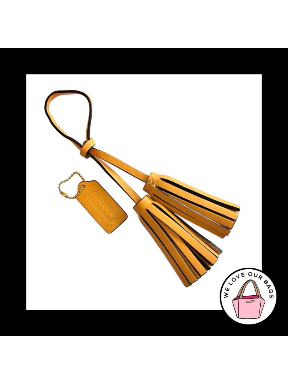 Lot COACH LEGACY Mustard Yellow Leather Tassel Strap Hang Tag Bag Charm Keychain